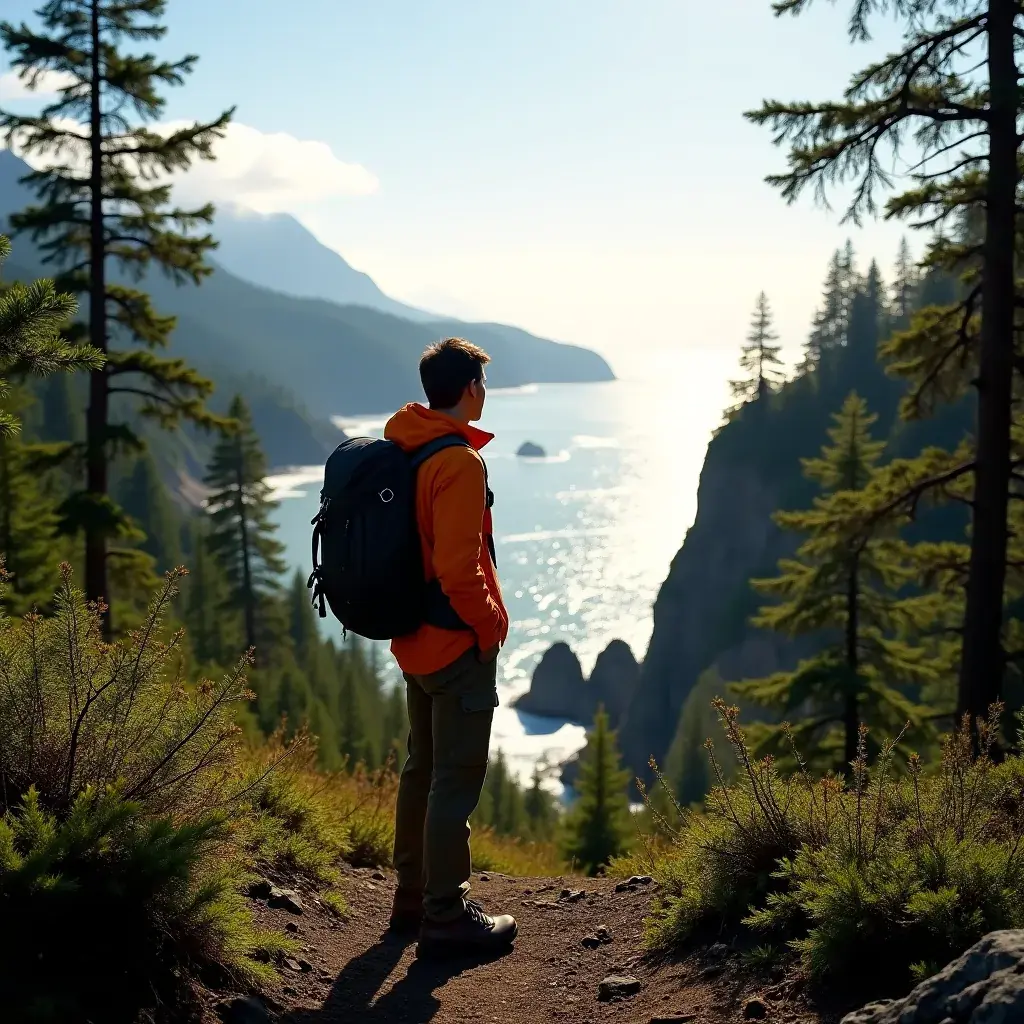 Turystka spacerująca po ścieżce w lesie w Waszyngtonie
