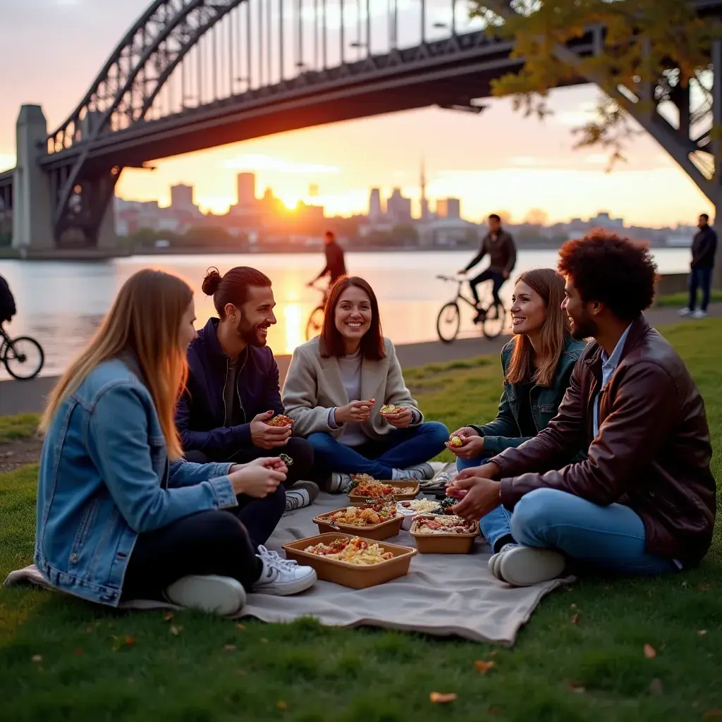 Piknik na trawie z widokiem na góry w Seattle
